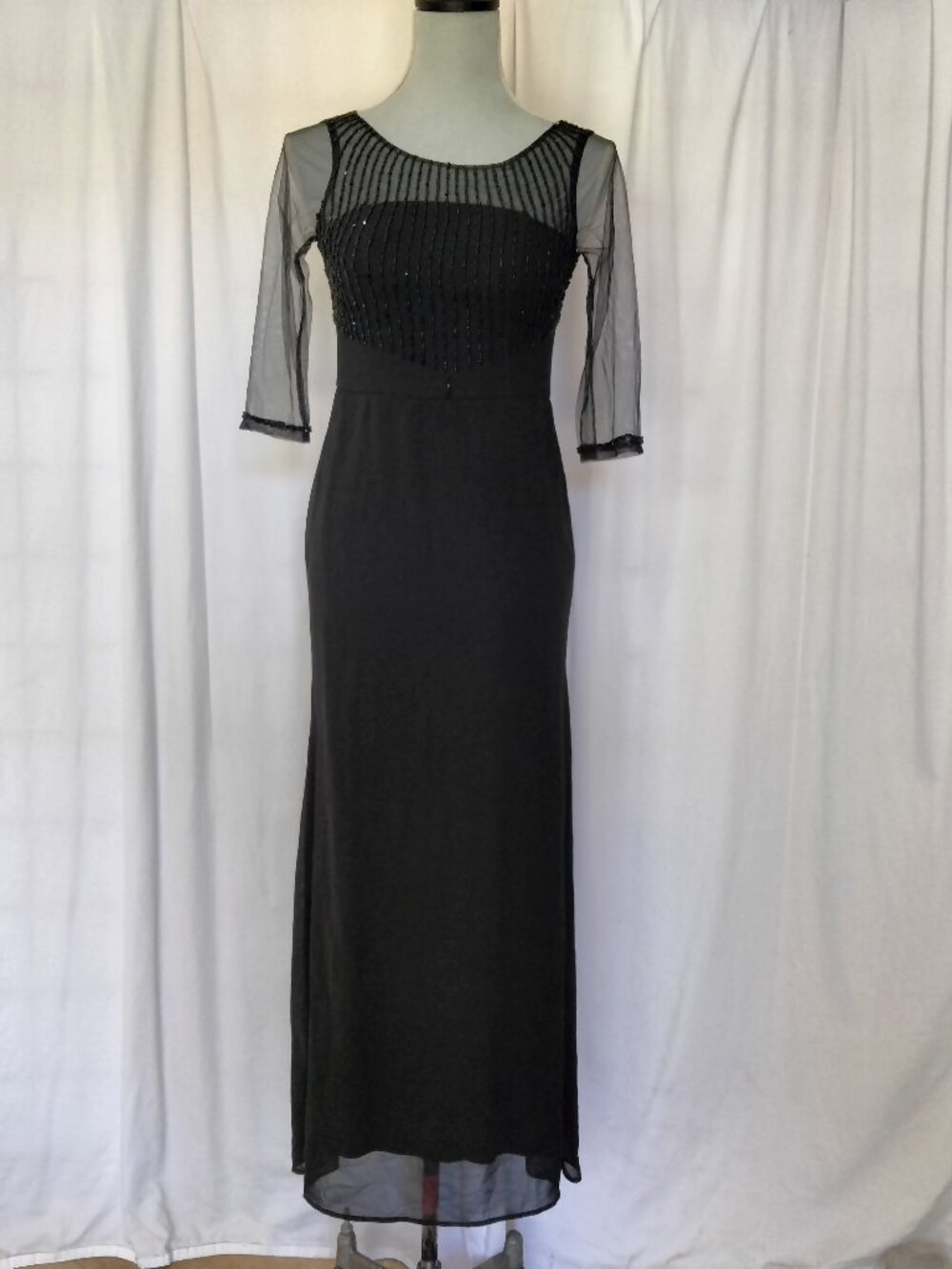 NWT Fashion Black Beaded top long sleeve Full Length Dress Size S